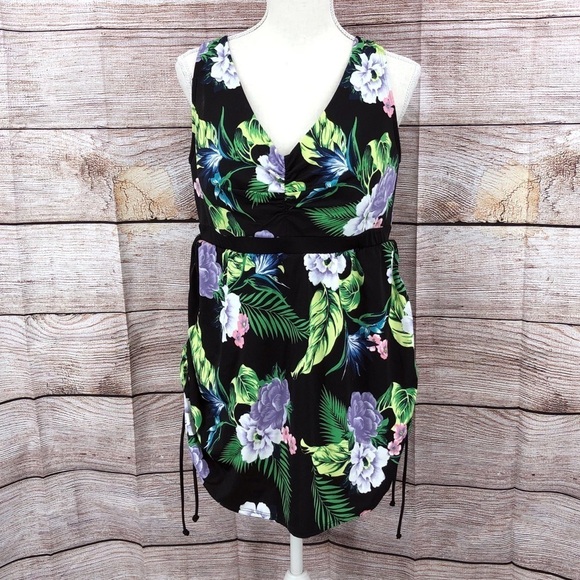 Cacique Black Floral One Piece Swimsuit Size 16 - Picture 1 of 11